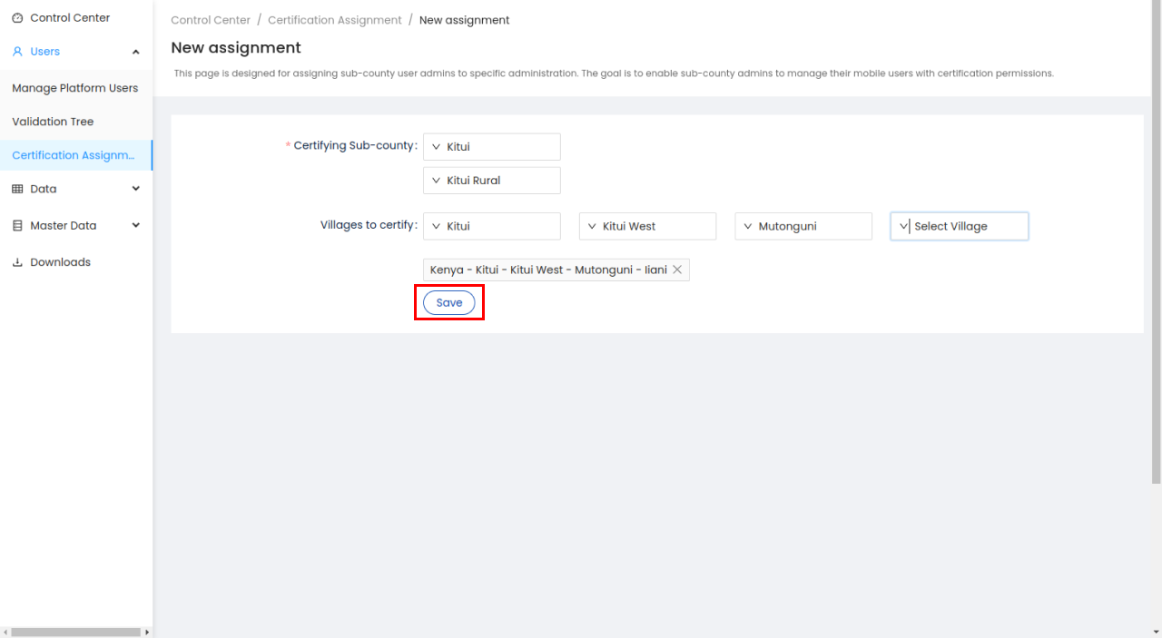 Store new certification assignment