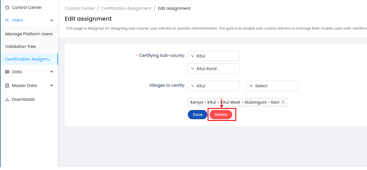 Delete certification assignment