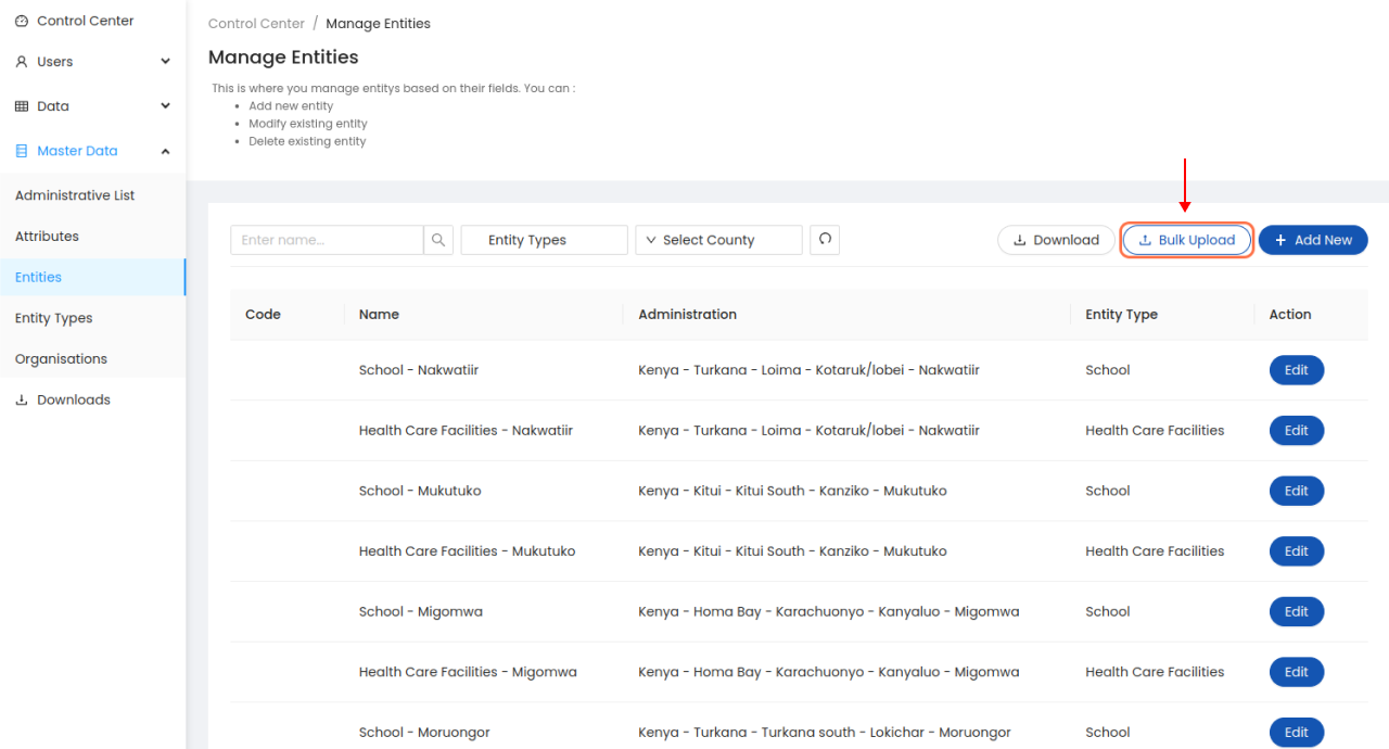Entity upload step-1