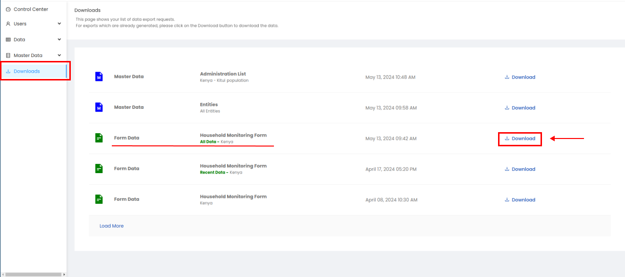 Download data page