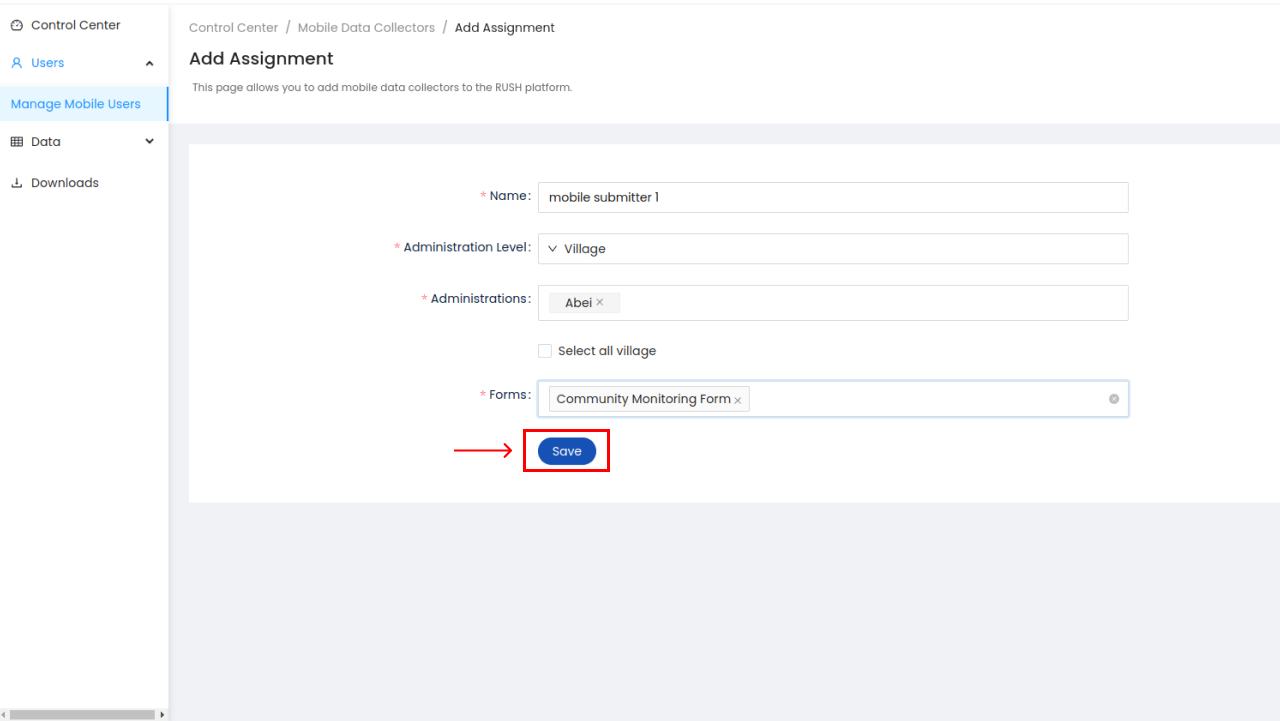 Add a new mobile user form