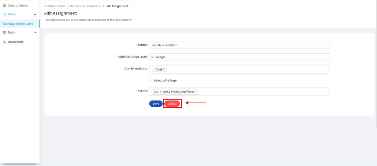 Mobile assignment delete