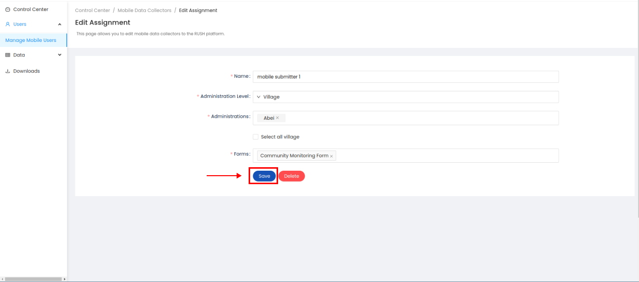 Mobile assignment save